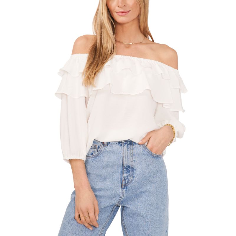 Sam Jess Womens Challis Ruffled Off The Shoulder Top